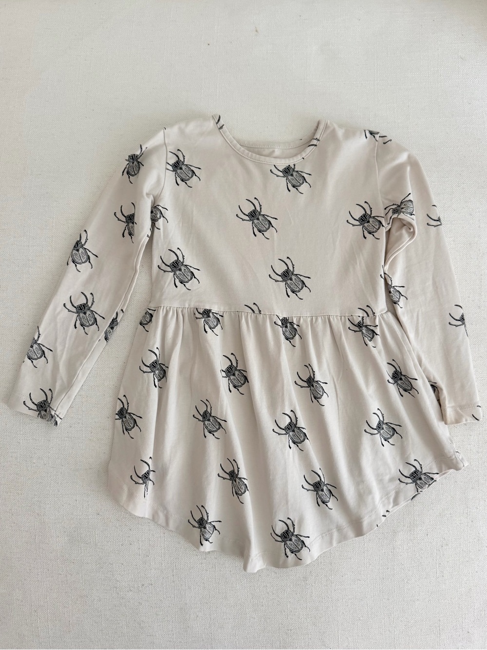 iglo + indi Beige Long-Sleeve Girls Beetle-Print Tunic Top